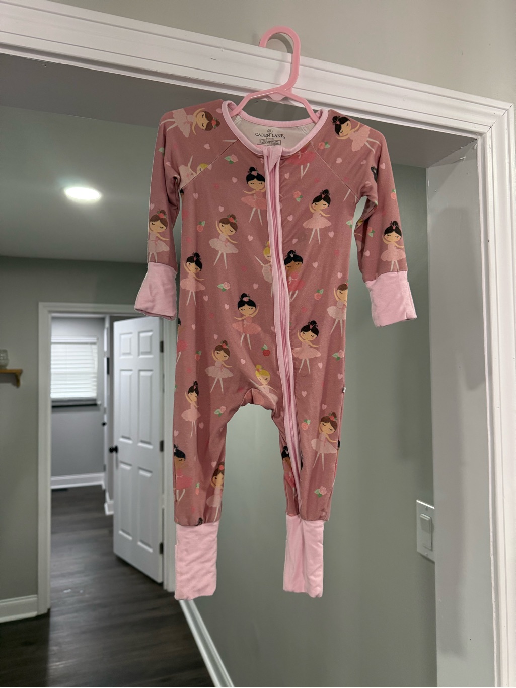 Caden Lane Dusty Pink Ballerina Print Footed One-Piece